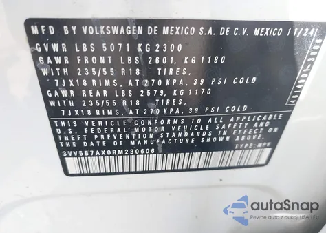 2024 Volkswagen Tiguan 2.0T Wolfsburg Edition from USA, damaged, VIN 3VV5B7AX0RM230606